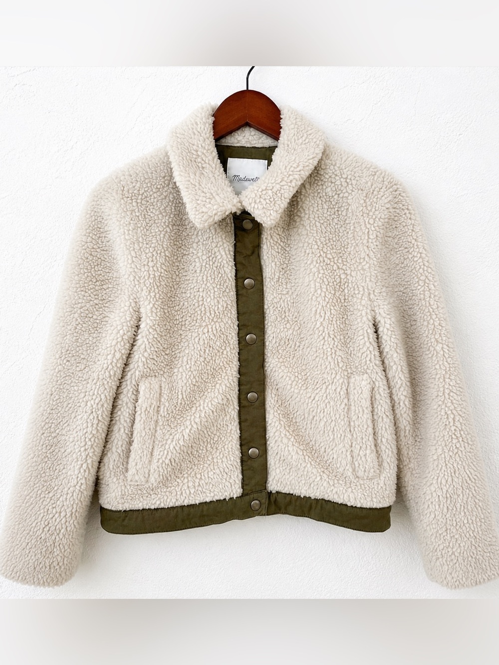 Madewell Sherpa Fleece Snap Jacket Womens Small Ivory Faux Shearling Coat
